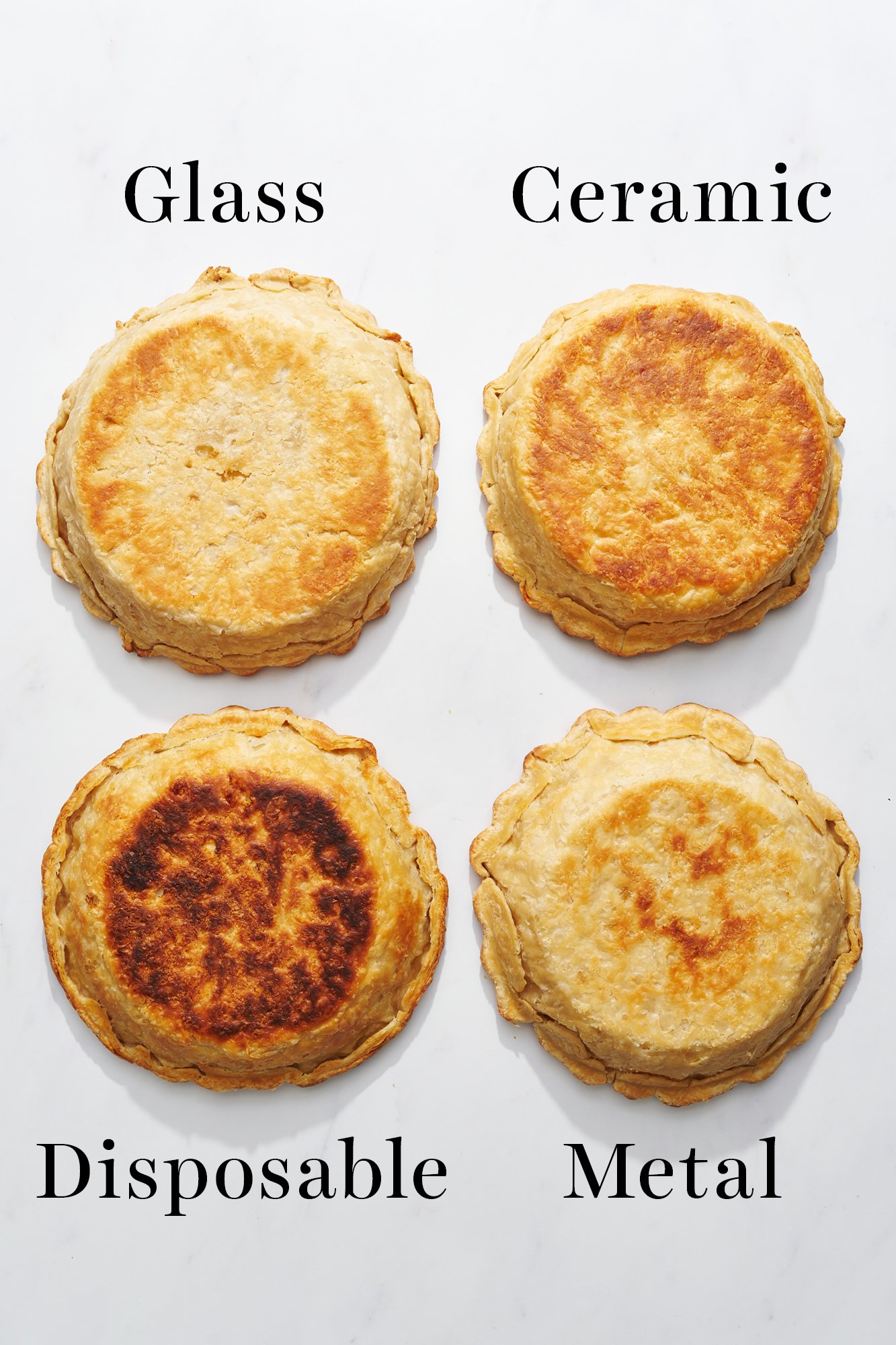 underside of each pie crust baked in a different pan