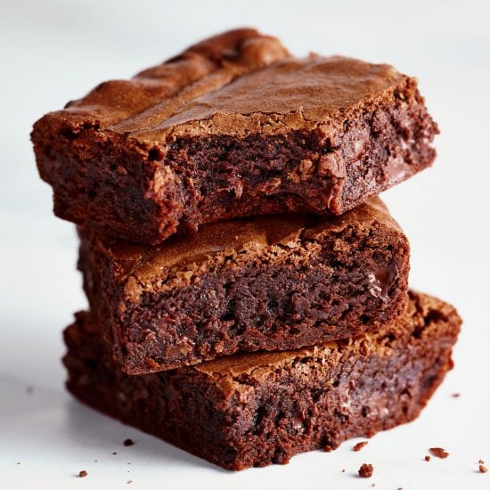 stack of best easy brownie recipe