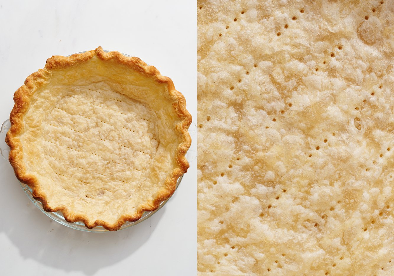 pie crust baked in a glass pie pan