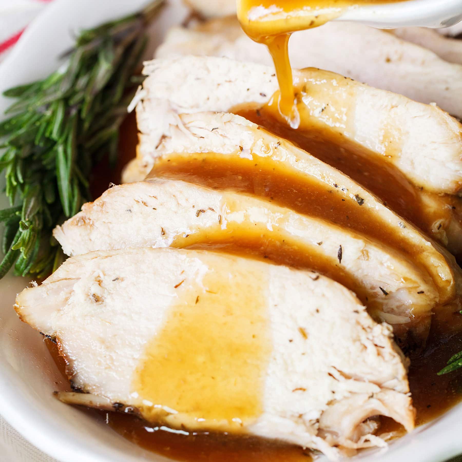 Slow Cooker Turkey Breast with easy gravy requires just 10 minutes prep time and doesn't take up valuable space in your oven on Thanksgiving! Plus it's extra tender and moist, it's a win-win!!